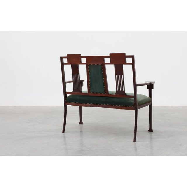 Art Nouveau Walnut Settee with Floral Marquetry, Belgium, 1890s For Sale - Image 12 of 15