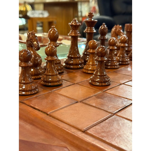 Leather Chess Set With Carved Wooden Pieces, Italy, 1960s–1970s For Sale - Image 4 of 9