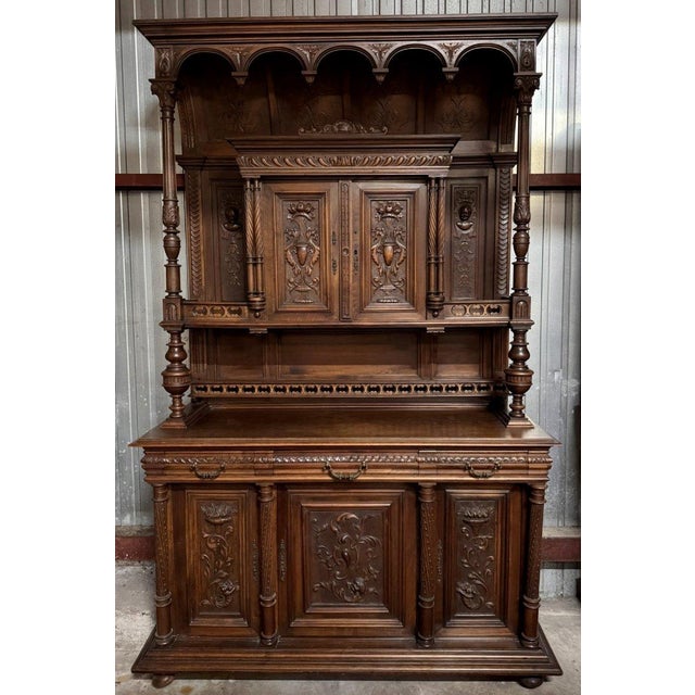 Important renaissance style walnut buffet important renaissance style walnut buffet front with five carved doors and three...