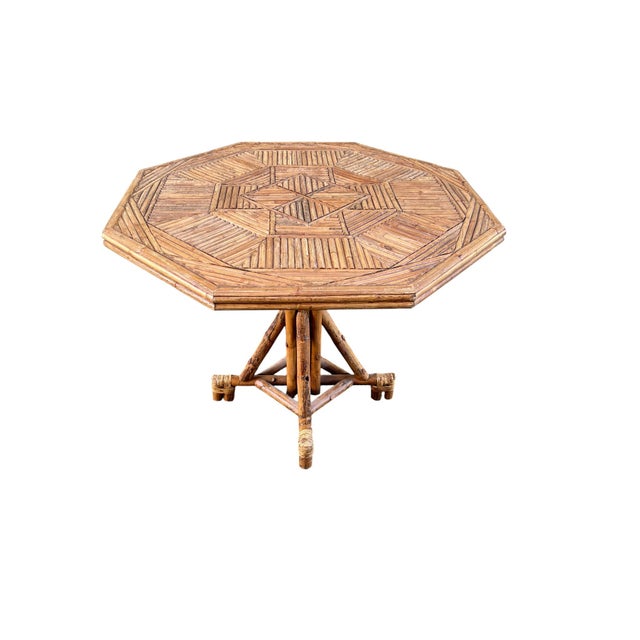 Mid 20th Century Rattan Bamboo Octagonal Dining or Center Table For Sale - Image 10 of 16