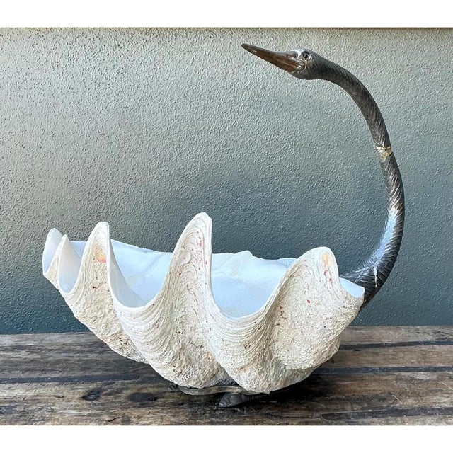 Vintage Monumental Metal and Clam Shell Swan Centerpiece For Sale - Image 12 of 12