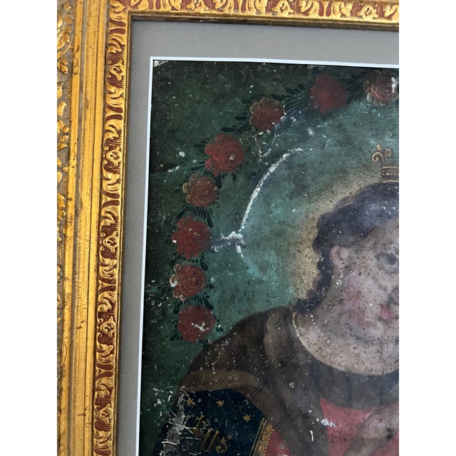 Late 19th Century 19th Century Virgin Mary and Christ Child Retablo, Oil on Tin For Sale - Image 5 of 13