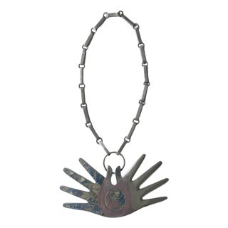 Mexican Modern Silver Necklace with Large Hand Pendent William Spratling For Sale