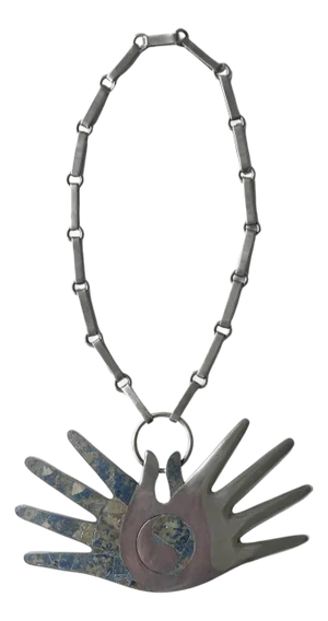 Mexican Modern Silver Necklace with Large Hand Pendent William Spratling