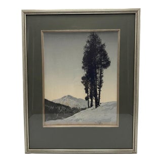 Mid-Century Hans Figura Signed Alpine Landscape Aquatint Etching on Silk For Sale