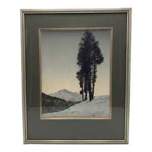 Mid-Century Hans Figura Signed Alpine Landscape Aquatint Etching on Silk