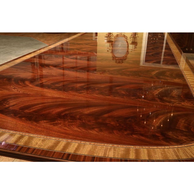 2020s Inlaid Double Pedestal Mahogany Dining Room Table Seats 6-14 People With Polished Hi Sheen Finish For Sale - Image 5 of 13