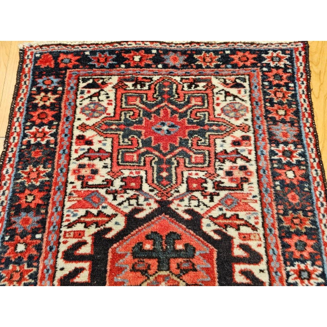 1900 - 1909 Vintage Persian Heriz Karajeh Rug, Hand-Knotted Wool, Geometric Pattern, Red & Ivory, 2x3 For Sale - Image 5 of 12