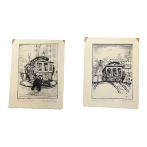 Rare 1947 Sf Cable Car Prints | Newbegin’s Bookshop Union Square - Set of 2