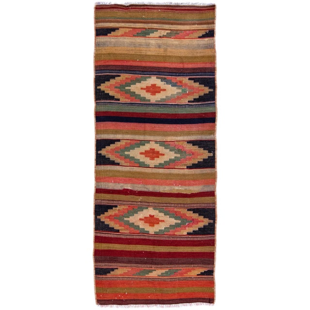 Burnt Orange 1960s Vintage Turkish Kilim Multicolor Handmade Tribal Wool Rug For Sale - Image 8 of 8