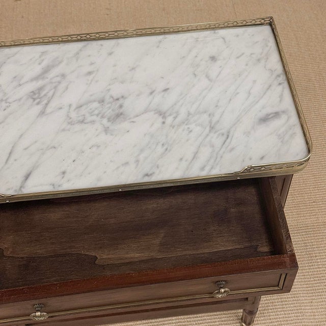Antique French Louis XVI Mahogany Cabinet With Carrara Marble Top and Brass Gallery For Sale - Image 17 of 18