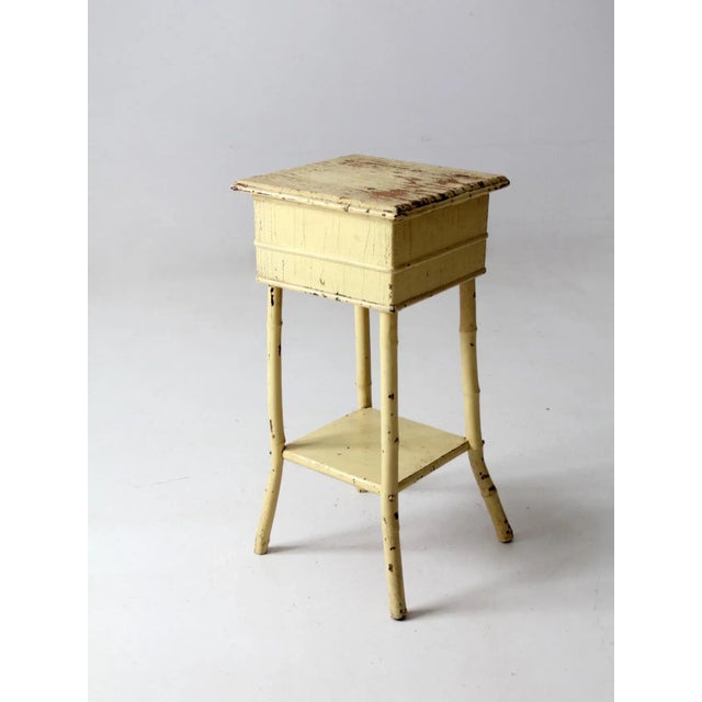 Yellow Antique Painted Side Table With Storage Top For Sale - Image 8 of 13