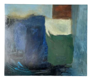 Annette Walker, Abstract Composition in Blues and Greens, 20th Century, Oil on Board