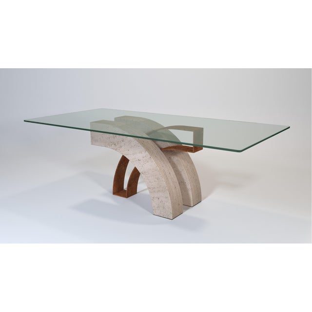 2000 - 2009 Cresa Limited Edition Dining Table in Travertine Marble and Oxidized Iron Design by Joaquín Moll for Meddel, 2005 For Sale - Image 5 of 9