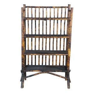 Antique Victorian Aesthetic Movement Scorched Bamboo Library Bookcase Etagere For Sale