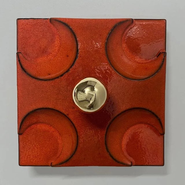 German Orange Square Ceramic Wall Lights, 1970, Set of 2 For Sale - Image 6 of 11