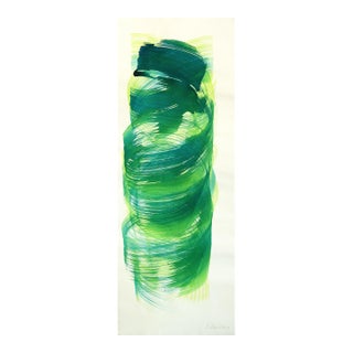 Green Swirl 2 - Original Green Abstract Ink Painting on French Linen Paper by Bettina Mauel For Sale