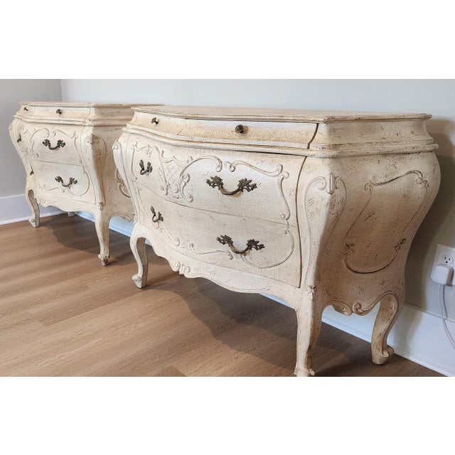 Cream Late 20th Century Grand French Provincial Cream Bombé Commodes, Pair For Sale - Image 8 of 16