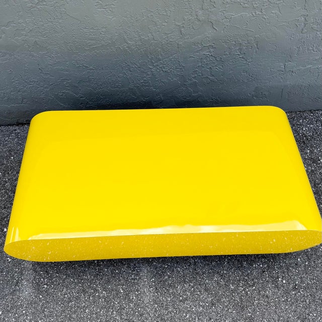 Postmodern Yellow Gloss Laminate Bullnose Coffee Table on Mirror Base For Sale - Image 4 of 7