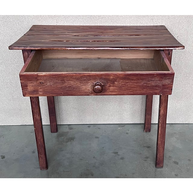 Brown Spanish Country Pine "Mobila " Side Table With Drawer For Sale - Image 8 of 10