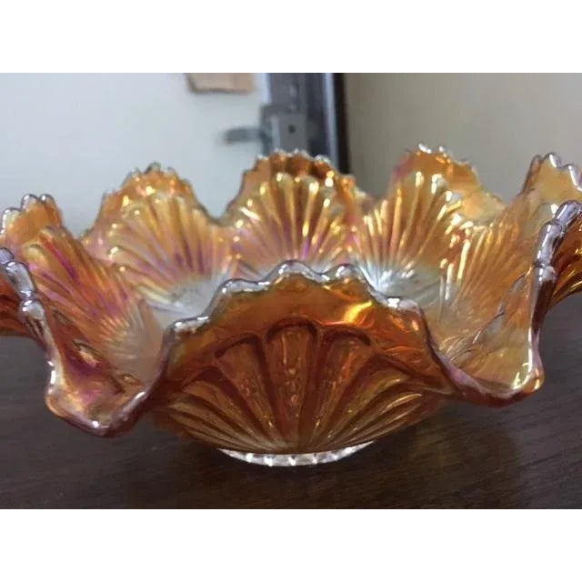 1930s Art Deco Carnival Glass Bowl With Shell Design For Sale - Image 4 of 6