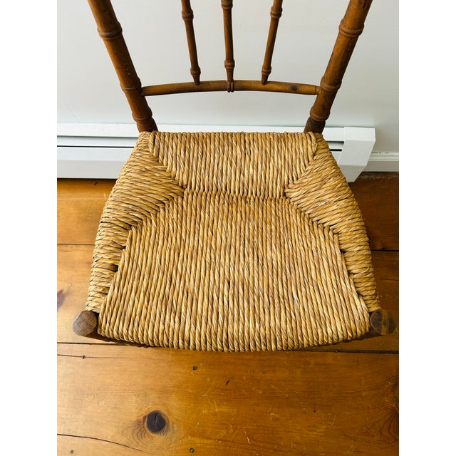 Wood Vintage Midcentury Modern Faux Bamboo High Back Chair For Sale - Image 7 of 7