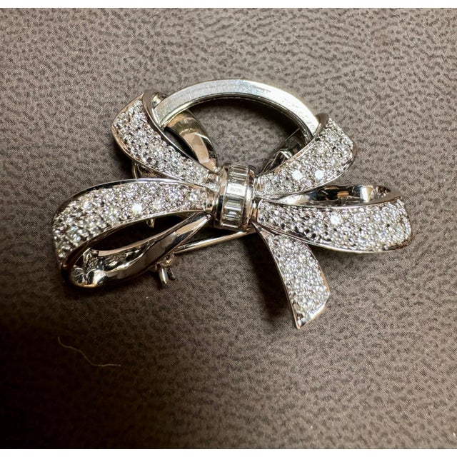 Vintage 2.55 Ct Diamond Bow Brooch Pin /Pendant in 18 K White Gold For Sale - Image 18 of 18