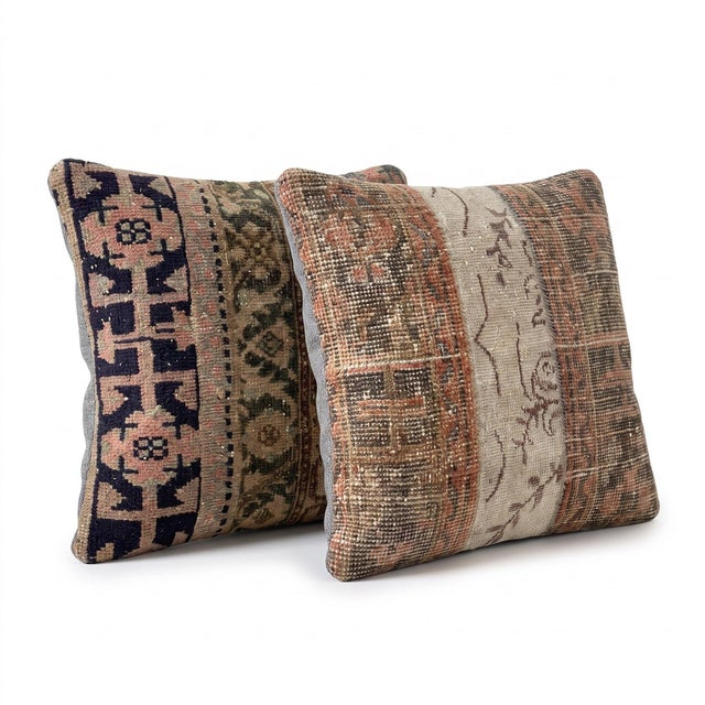 Mid-Century Modern Tribal Oushak Rug Pillow Cover 24'' X 24'' - Set of Two For Sale - Image 3 of 4
