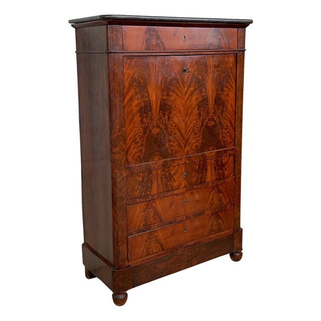 19th Century Classical Charles X Burled Mahogany Secretaire a Abattant For Sale