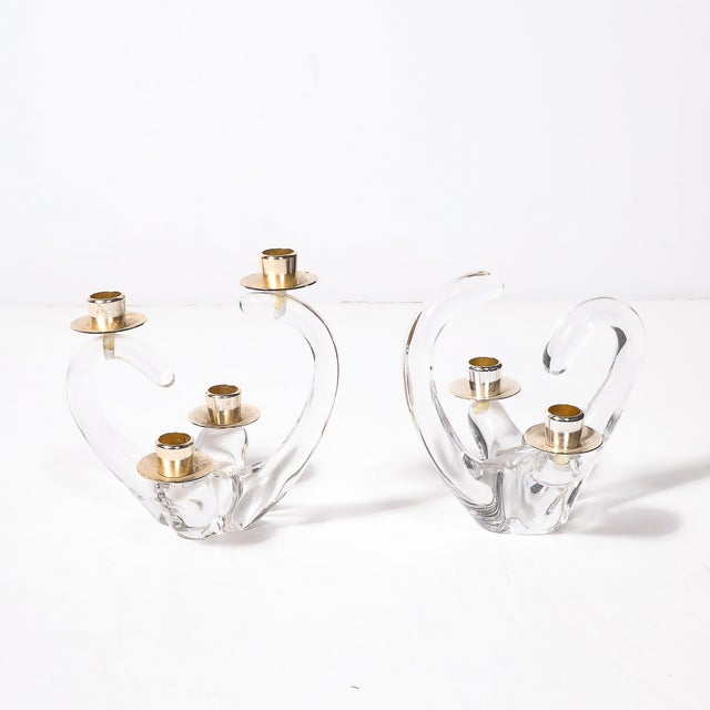 1950s Pair of Mid-Century Amorphic Candelabra in Crystal and Brass Signed Schneider For Sale - Image 5 of 11