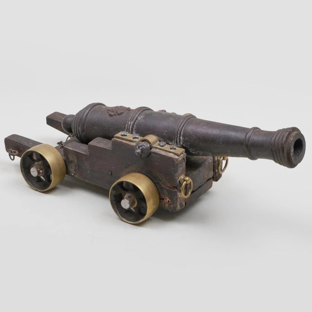 Black Antique 19th Century English Cast Iron Model of a Signal Cannon With Brass Mounted Wood Caisson For Sale - Image 8 of 8