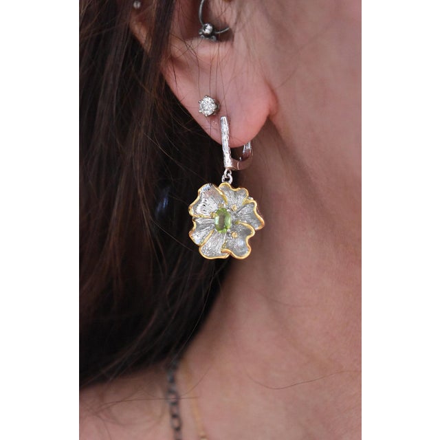 Artisan Peridot Citrine Flower Dangle Earrings Sterling Silver 18k Gold Vermeil Drops, A Pair For Sale - Image 12 of 13
