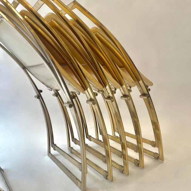 Vintage Luisa Folding Chairs in Leather and Brass by Marcello Cuneo for Mobel Italia, 1970, Set of 6 For Sale - Image 16 of 18