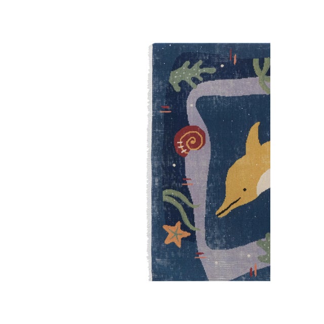 Mid-Century Modern Handknotted Turkish Dolphin Pictorial Rug 3'11'' X 5'10'' For Sale - Image 3 of 12