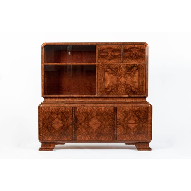 Antique Art Deco Burl Wood China Cabinet or Bar Cabinet With Drop-Down Tabletop 1930s For Sale - Image 13 of 18