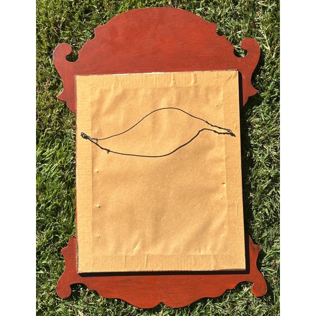 Wood Antique Style Petite Scale Red Chinoiserie Wall Mirror / English Georgian Red Jappaned Style Mirror For Sale - Image 7 of 15
