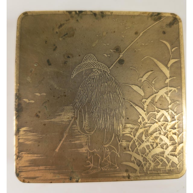 20th Century Chinese Paktong and Copper Scholar's Ink Box With Fishermen For Sale - Image 4 of 14