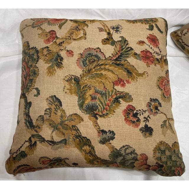 Pair of Pillow Covers Made With a Vintage Linen Print Fragment For Sale - Image 4 of 8