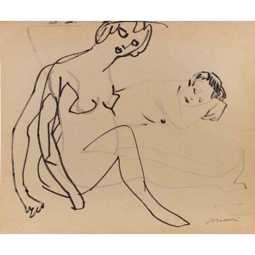 Black marker pen drawing on paper realized by Maccari in 1960s. Hand signed lower right. Very good condition. This piece...