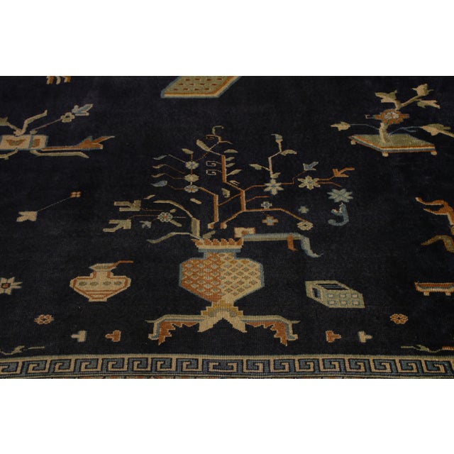 1920s Antique Samarkand Rug Art Deco Blue and Gold Pattern For Sale - Image 5 of 9
