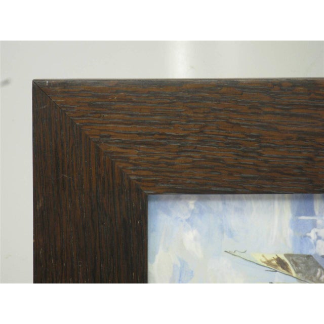 1990s Harbor Scenic Hand-Painted Tile Plaque Oak Framed Arts Crafts Richard Freiwald For Sale - Image 10 of 12