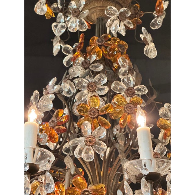 Early 20th Century French Crystal and Amber Flower Chandelier For Sale In Dallas - Image 6 of 11