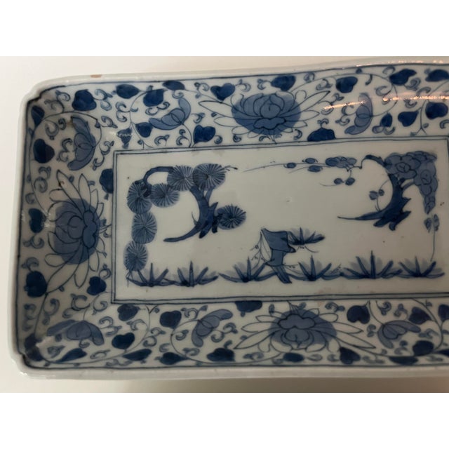 Mid 19th Century Antique Japanese Rectangular Blue and White Dishes - Set of 2 For Sale - Image 5 of 18