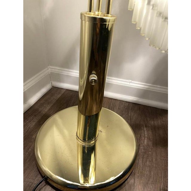 1970s/80s Art Deco Revival Brass and Glass Rods Floor Table Lamp For Sale - Image 10 of 11