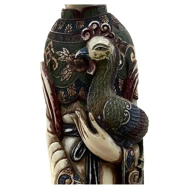 Blue Large Carved and Polychrome Chinese Figurines, a Pair For Sale - Image 8 of 13