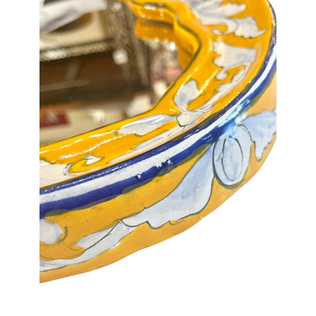 Vintage Italian Capri Style Yellow and Blue Ceramic Mirrored Tray With Shell Design For Sale - Image 9 of 16