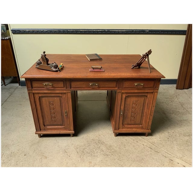 Wood Antique Art Deco Historicism Double-Sided Desk, 1930 For Sale - Image 7 of 11