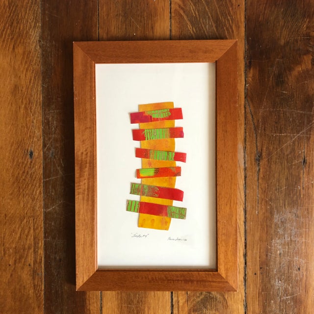 "Fiesta" Modern Abstract Oil Painting with Cut Canvas Stripes, Framed For Sale - Image 13 of 13