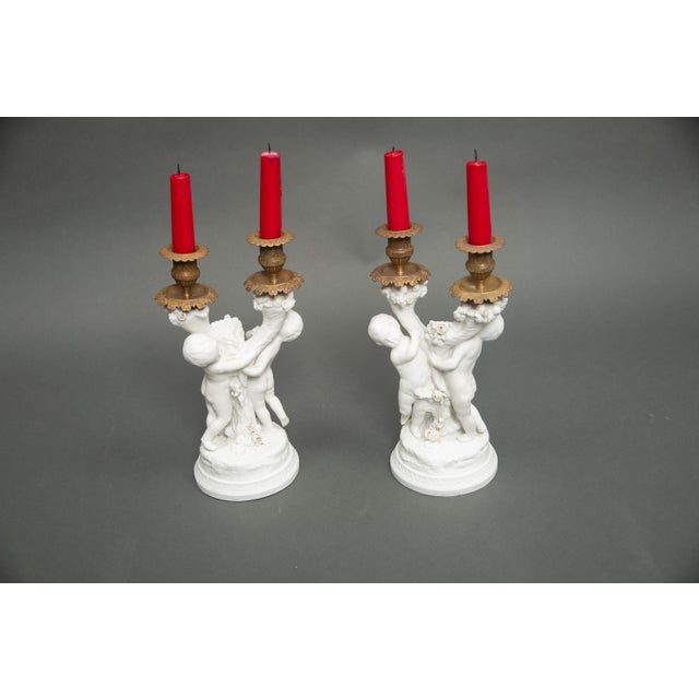 Ceramic French Bisque Porcelain and Gilt Bronze Candelabra from Sèvres, Set of 2 For Sale - Image 7 of 13