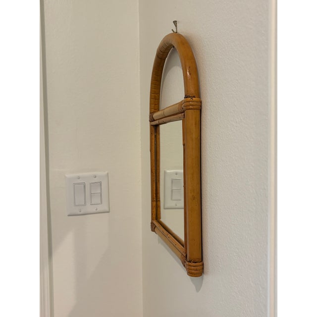 Vintage Petite Arched Rattan & Bamboo Wall Mirror For Sale - Image 9 of 12